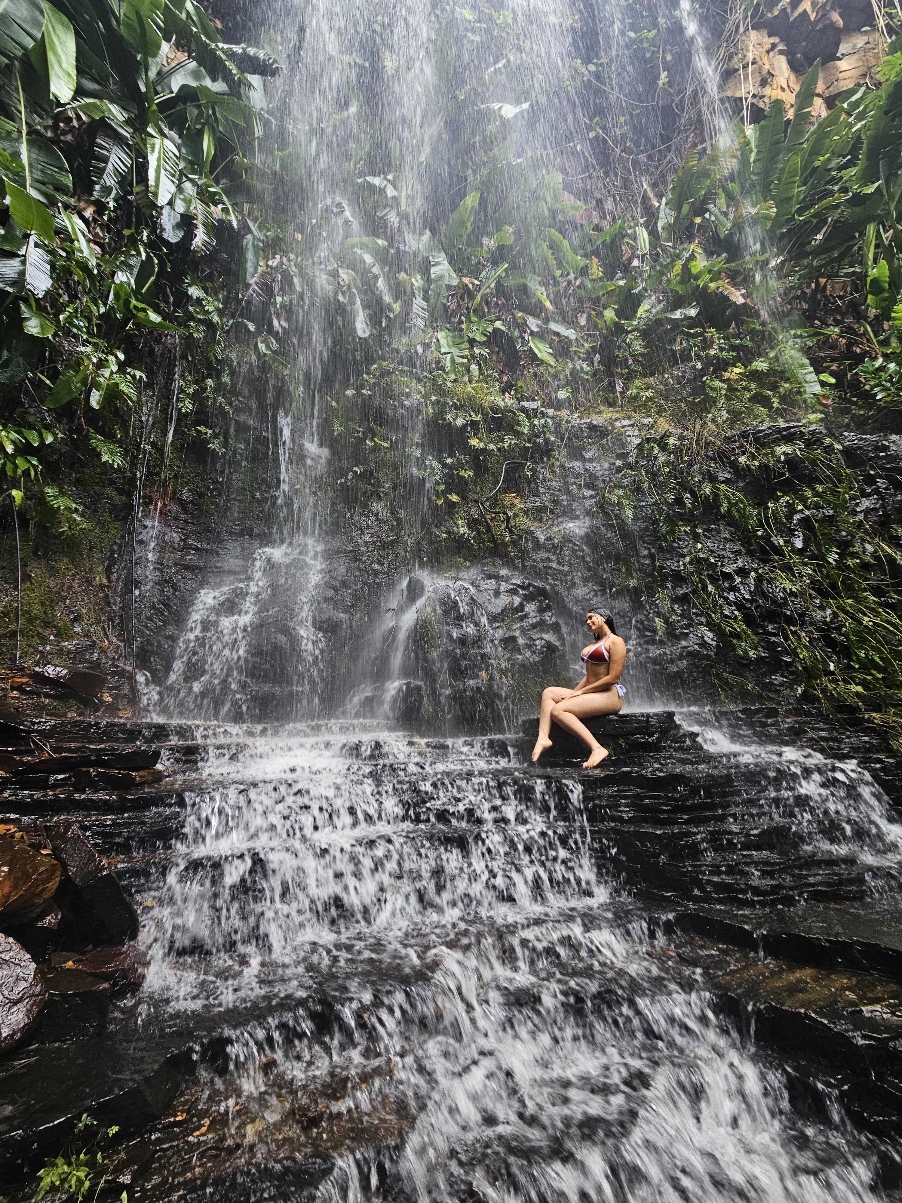contemplativa no alto de uma pedra
